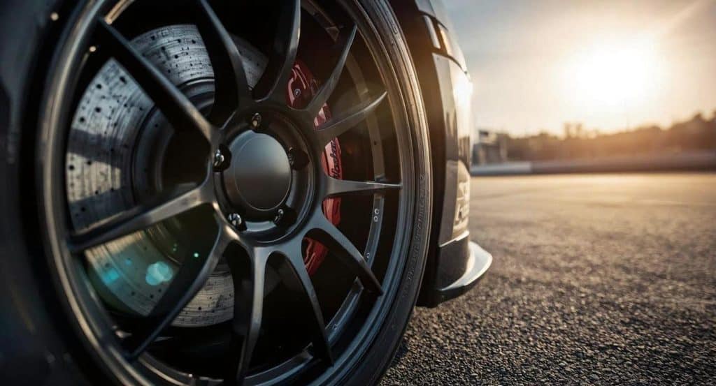 Zoom sur la roue d'une voiture de course 